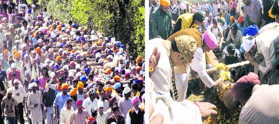 The new jhanda to be raised at the Guru Ram Rai Darbar being brought by devotees from Mothorawala village; and (right) Devinder Dass, mahant of Guru Ram Rai Darbar, welcomes the new stem to be used during Jhanda Mela in Dehradun