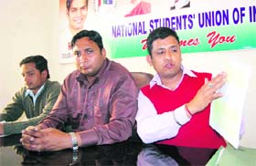 NSUI leaders at a press conference in Dehradun