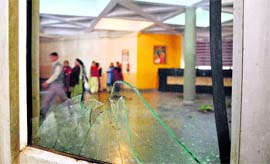 The administrative block of Jammu University which was ransacked during a protest by students on Tuesday.
