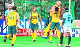 Australian player celebrate a goal on Tuesday.