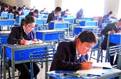 Class XII students appear in the CBSE Board examinations in Mussoorie on Wednesday