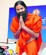 Baba Ramdev addresses mediapersons in Jammu on Wednesday.
