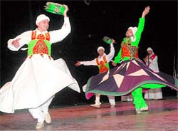 Artistes of the Tannoura dance group from Egypt perform at the Tagore Theatre, Sector 18, Chandigarh, on Thursday