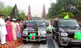 Minister of state for home affairs Ajay Maken flags off the Car Rally of Assam Rifles as part of the celebrations on completion of its 175 years in New Delhi on Thursday.