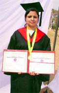 Ritu of Hisar, who has stood first in the Master of Pharmacy examination held by Punjab Technical University, Jalandhar. She has been awarded the Gold Medal for 