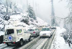A view of fresh snow at Dhauladhar on Thursday.