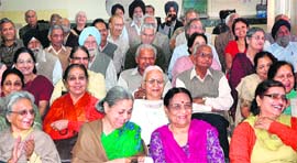 Members of the Senior Citizen Association, Chapter 6, at Guru Nanak Public School, Sector 37, in Chandigarh on Friday