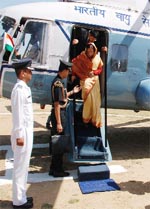 President Pratibha Patil deboards a helicopter in Gurgaon on Friday.