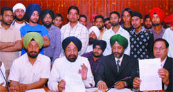 B.S. Ramoowalia addresses a press conference in Jalandhar