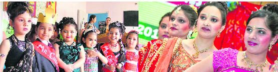 Tiny tots of Cherryfields participate in Mr and Ms Cherryfields in Ludhiana on Friday; and (right) students of Ramgarhia Girls college walk the ramp during a fashion show.