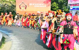 Sanyasis of Alakh Darbar come out of the akhara to beg in Haridwar
