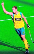 Australias Luke Doerner celebrates a goal on Saturday
