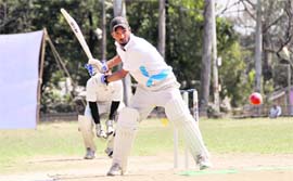 A batsman faces a delivery at the Jitendra Anand Memorial Cricket Tournament in Dehradun on Sunday.