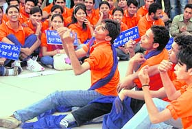 The play ‘Value the girl child’ being staged by students of PG Government College, Secror 11, at the Sector 17 Plaza in Chandigarh on Monday.