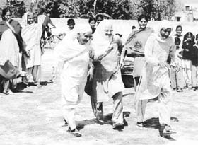 Elderly women participate in a race at Khojkipur village on the International Womens Day on Monday.