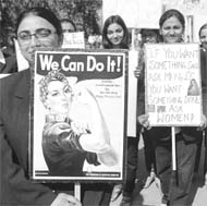 Students hold a Chetna March on occasion of the International Womens Day at the Khalsa College in Patiala on Monday.