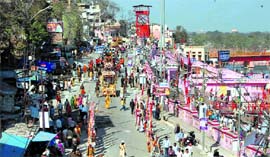 An overview of the Bairagi Akhada Peshwayi in Haridwar on Monday