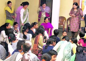 Students of the JCD College of Education interact with differently abled girls in Sirsa