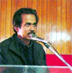 Rajesh Purohit, deputy director, Srikrishna Museum, addresses participants at a workshop in Kurukshetra