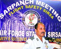 An IAF officer briefs village sarpanches about the importance of keeping fields near airports clean to prevent bird-hits to planes