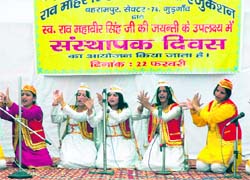 Students of Rao Mohar Singh College of Education present a qawwali at the college founders day function in Gurgaon