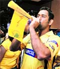 Chennai Supper Kings skipper M S Dhoni launching the Whistle Podu to express teams intentions to to win IPL-3 tournament in Chennai on Monday