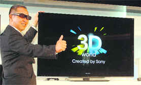 Sony India MD Masaru Tamagawa at the launch of Bravia 3D television in New Delhi on Tuesday.