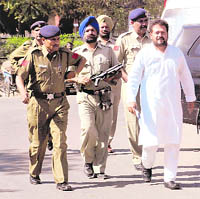 Devinder Singh Babla comes to vote in the election to the vice-chairman of the Chandigarh Market Committee