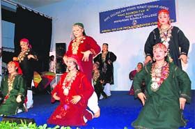 Girls perform during the annual day-cum-prize distribution function of Government College for Women, Parade, in Jammu