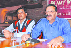 Narinder Mohan, organiser of Knit World, at a press conference in Ludhiana
