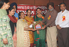 A lecturer promoted as principal being honoured during a function held at the Teachers Home in Bathinda on Thursday.