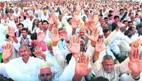 Members of the Akhil Bhartiya Jat Arakshan Samiti take out a rally in Chandigarh