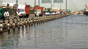 Waterlogged service lane near Hero Honda Chowk which has been causing  grave inconvenienc