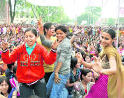 Students enjoy a cultural programme at the union week celebrations at DAV PG College in Dehradun on Friday.