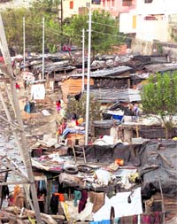 Electric poles erected in a slum right on the middle of Bindal riverbed in Dehradun