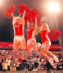 Cheerleaders in a jubilant mood during the match between Kings XI Punjab and