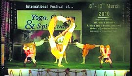 A cultural programme in progress at the concluding function of the International Yoga Festival at Dev Sanskriti Vishwavidyalaya in Haridwar on Saturday.