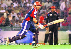 Gautam Gambhir runs between the wickets in Mohali