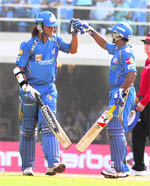 Mumbai Indians S. Tiwari congratulates Rayudu 