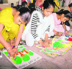 Children take part in a painting competition at the Government Museum and Art Gallery, Sector 10, Chandigarh.