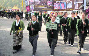 Tibetan women protest in Mussoorie on Saturday.