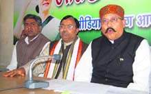 Satpal Maharaj, MP from Pauri Garhwal, addresses a press conference in Dehradun on Sunday. 