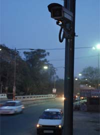 A CCTV camera installed near a bridge on the Sirhind canal in Bathinda