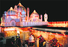 A view of the illuminated Mansa Devi Temple on the eve of Navratras in Panchkula