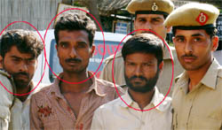 The police presents three men arrested for smuggling narcotics in Gurgaon
