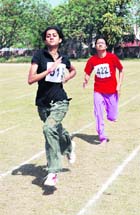 Girls participate in the annual sports meet at Jan Nayak Chaudhary Devi Lal Vidyapeeth in Sirsa.