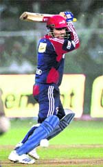 Virender Sehwag plays a shot in Ahmedabad on Monday