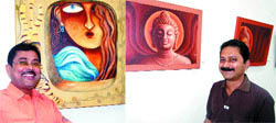 An artist of Square from West Bengal shows his paintings at an art gallery in Amritsar.