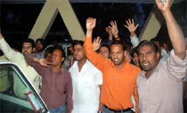 Naujawan Welfare Society volunteers staging a protest at the Civil Hospital in Bathinda on Tuesday.