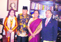 Governor Margaret Alva with Indonesian Ambassador Lt Gen Andi Muhammad Ghalib (retd) along with his wife and first secretary at Dehradun 